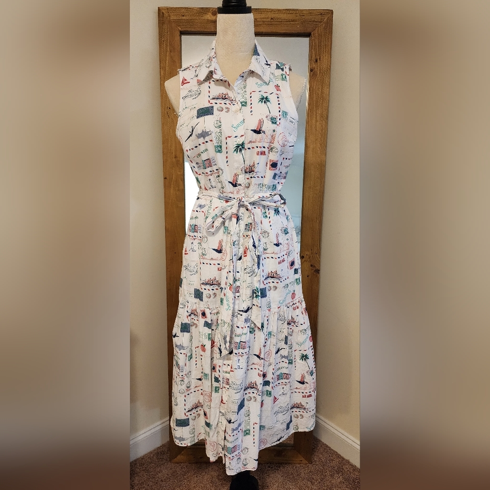 Lined Sleeveless Midi Shirtdress with Tie Belt